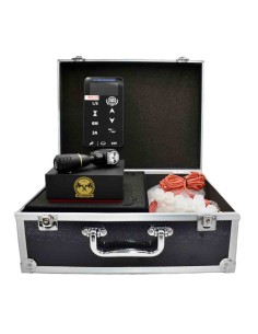 Combo que incluye máquina de tatuar, fuente de alimentación, cable RCA, cups y maletín de transporte