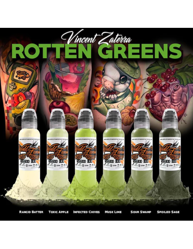 World Famous - Vincent Zaterra Rotten Greens Ink Set, 1oz - Tattoo Ink