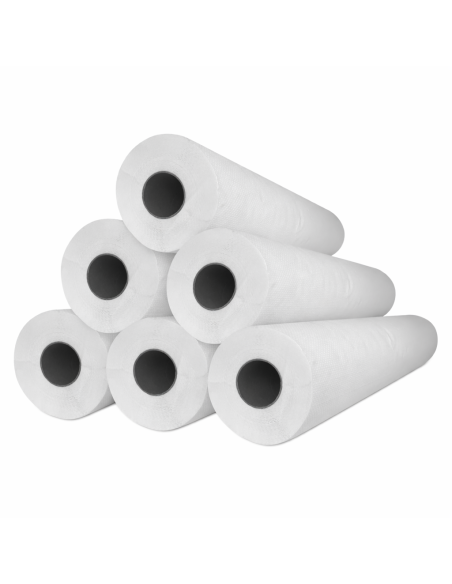 Papel Camilla Precorte 60 cm x 70 m + Guantes de Nitrilo Magenta (10x100)
