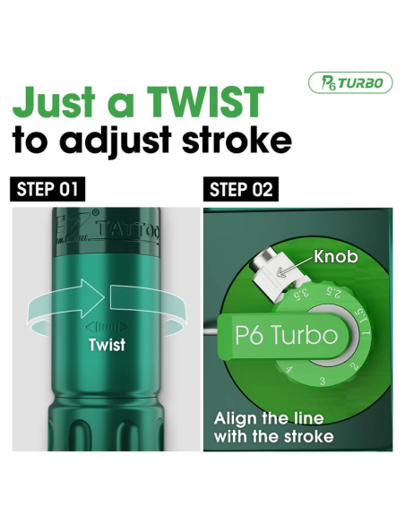 EZ P6 TURBO – Maquina de Tatuar Inalambrica Direct Drive con Stroke Ajustable de 1,0 a 5,0 mm
