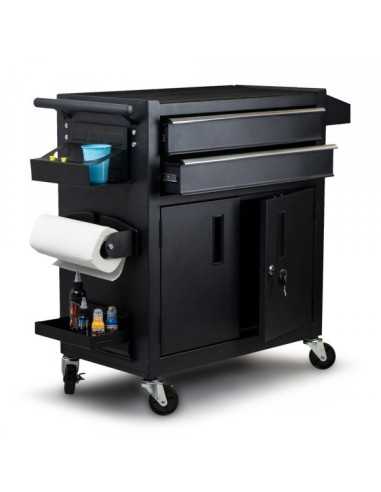 Estación de trabajo y almacenamiento móvil con encimera de acero para estudios de tatuaje