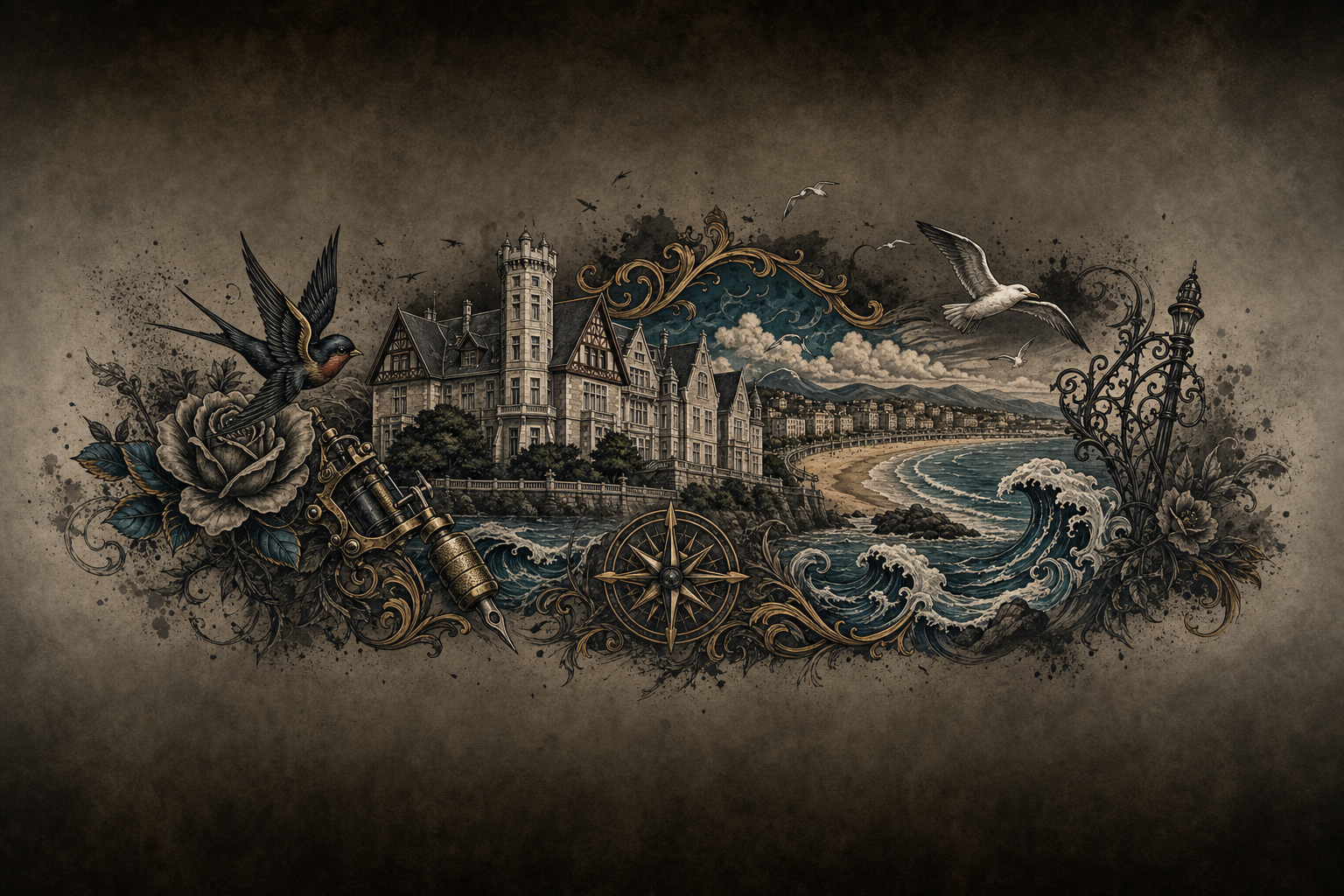 Ilustración artística estilo tatuaje de Santander, la ciudad de referencia de Camargo