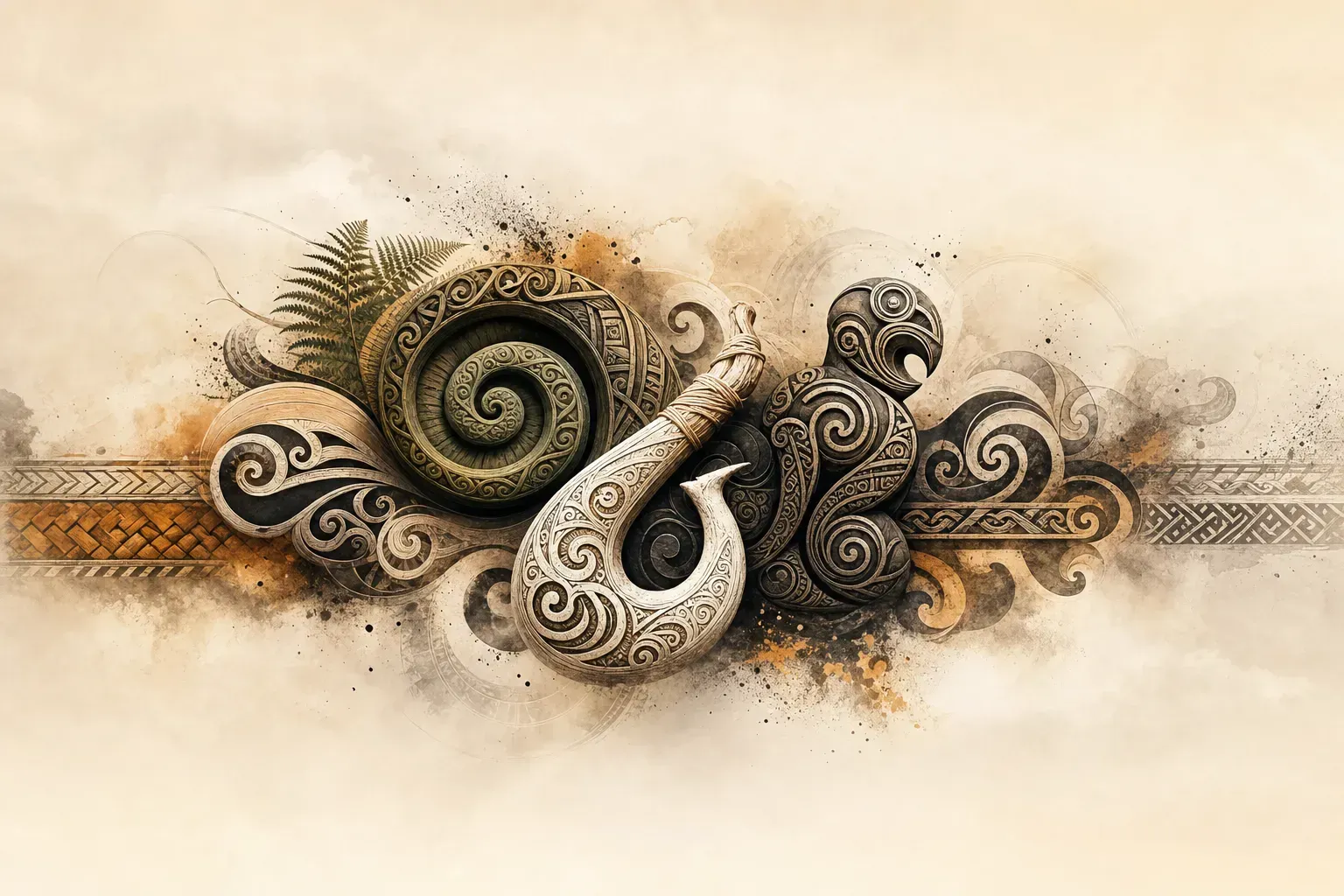 Escena artística representando el estilo de tatuaje Maorí