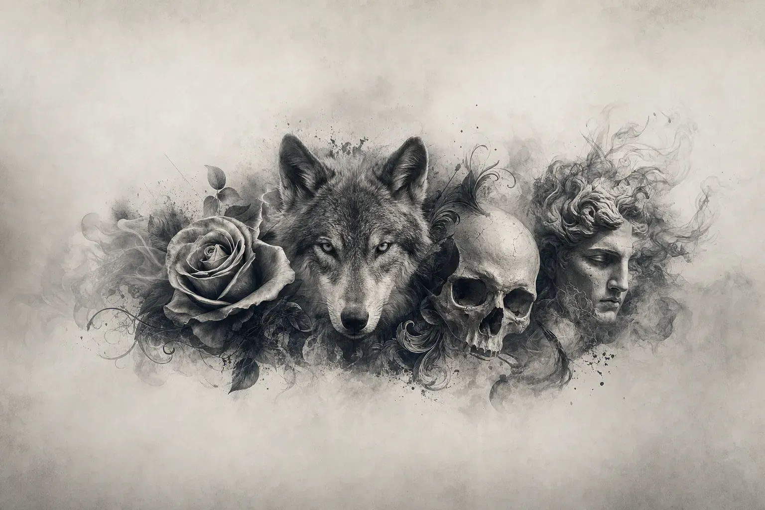 Escena artística representando el estilo de tatuaje Black & Grey