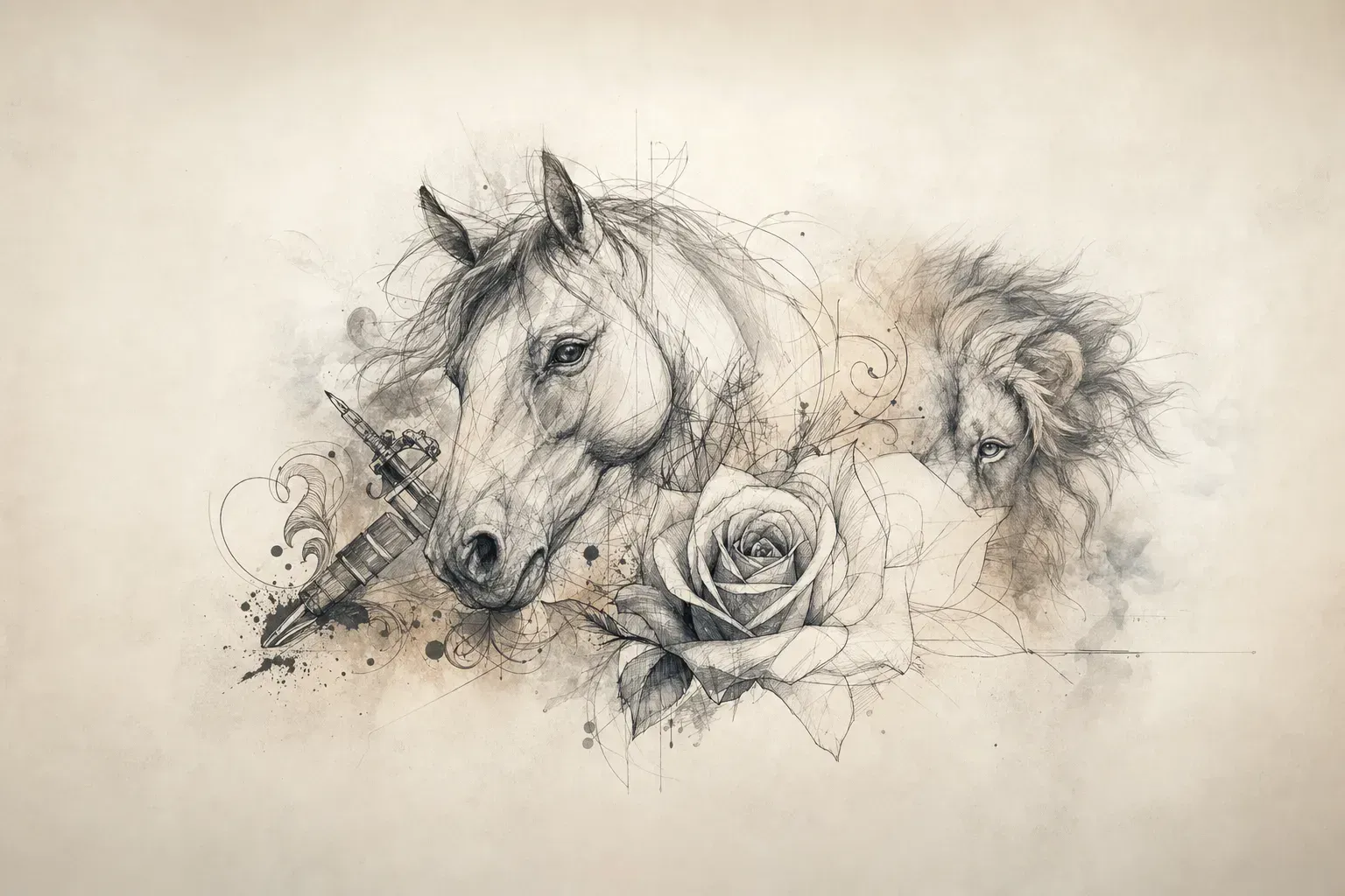 Escena artística representando el estilo de tatuaje Sketch