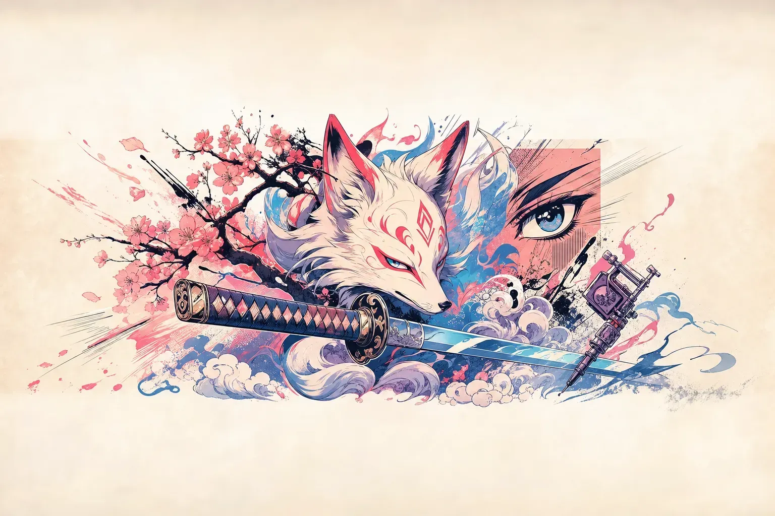 Escena artística representando el estilo de tatuaje Anime