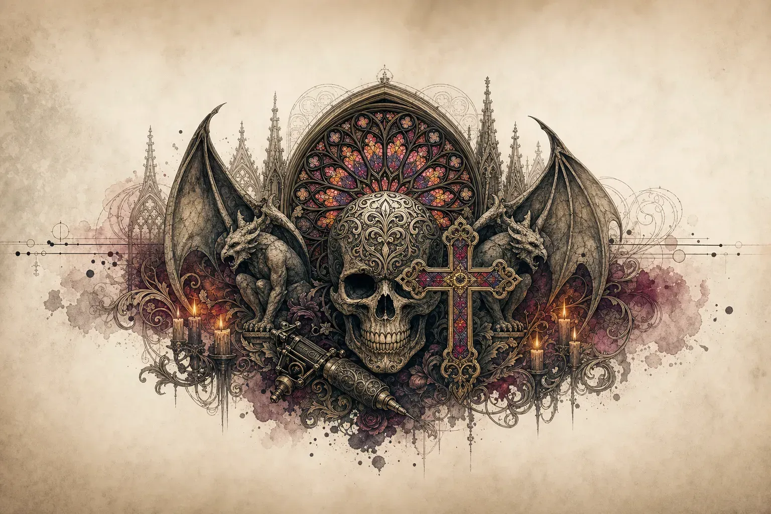 Escena artística representando el estilo de tatuaje Gótico