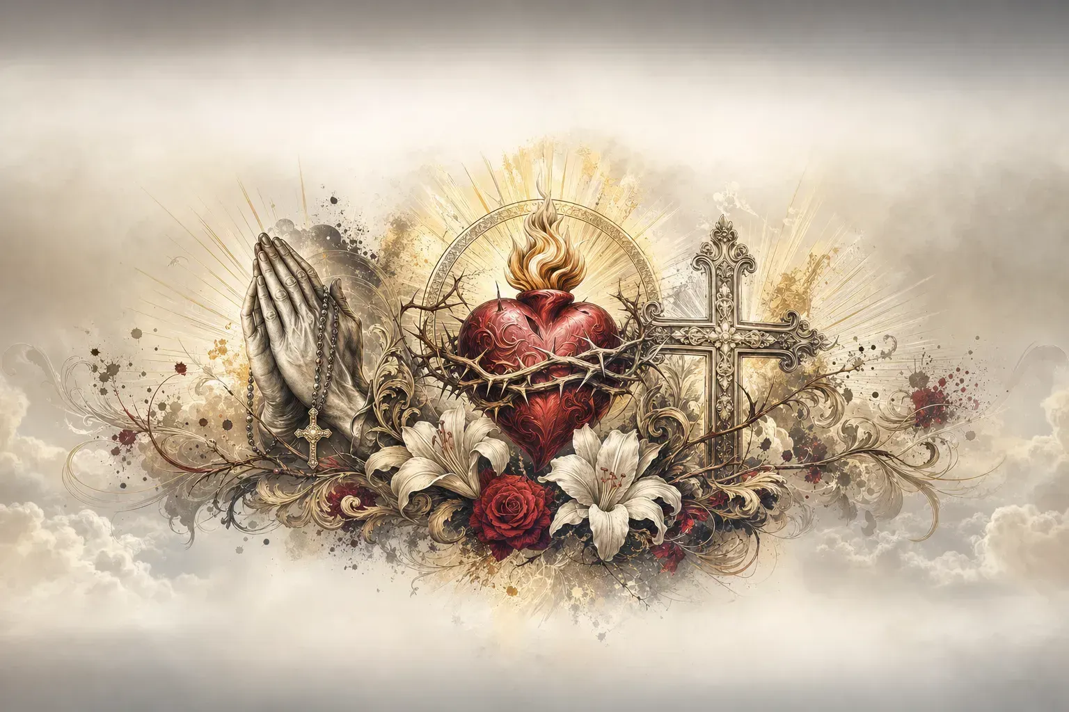 Escena artística representando el estilo de tatuaje Religioso