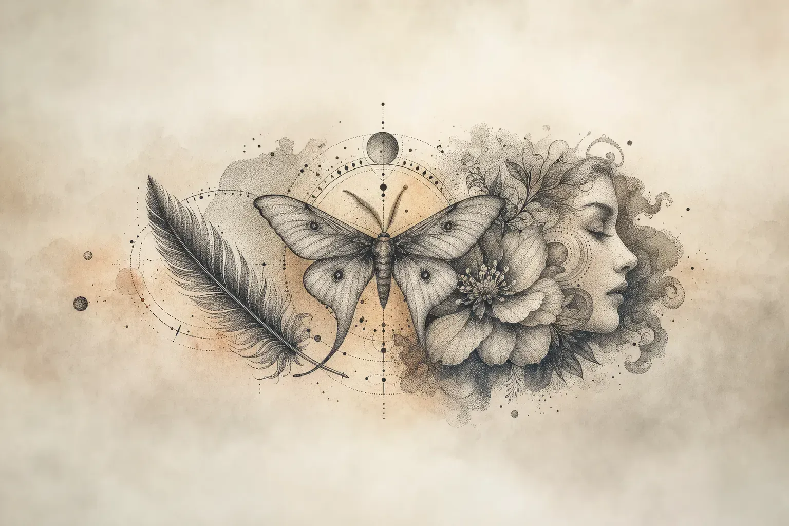 Escena artística representando el estilo de tatuaje Puntillismo