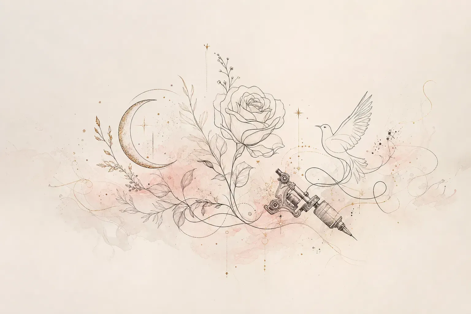 Escena artística representando el estilo de tatuaje Fine Line