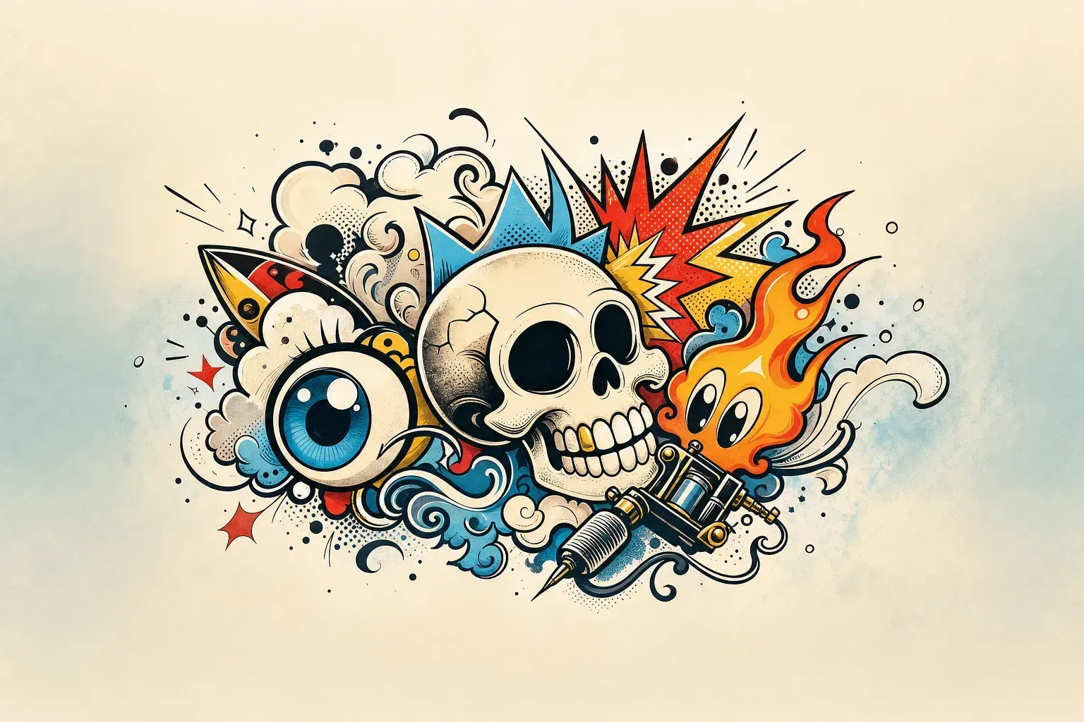 Escena artística representando el estilo de tatuaje Cartoon
