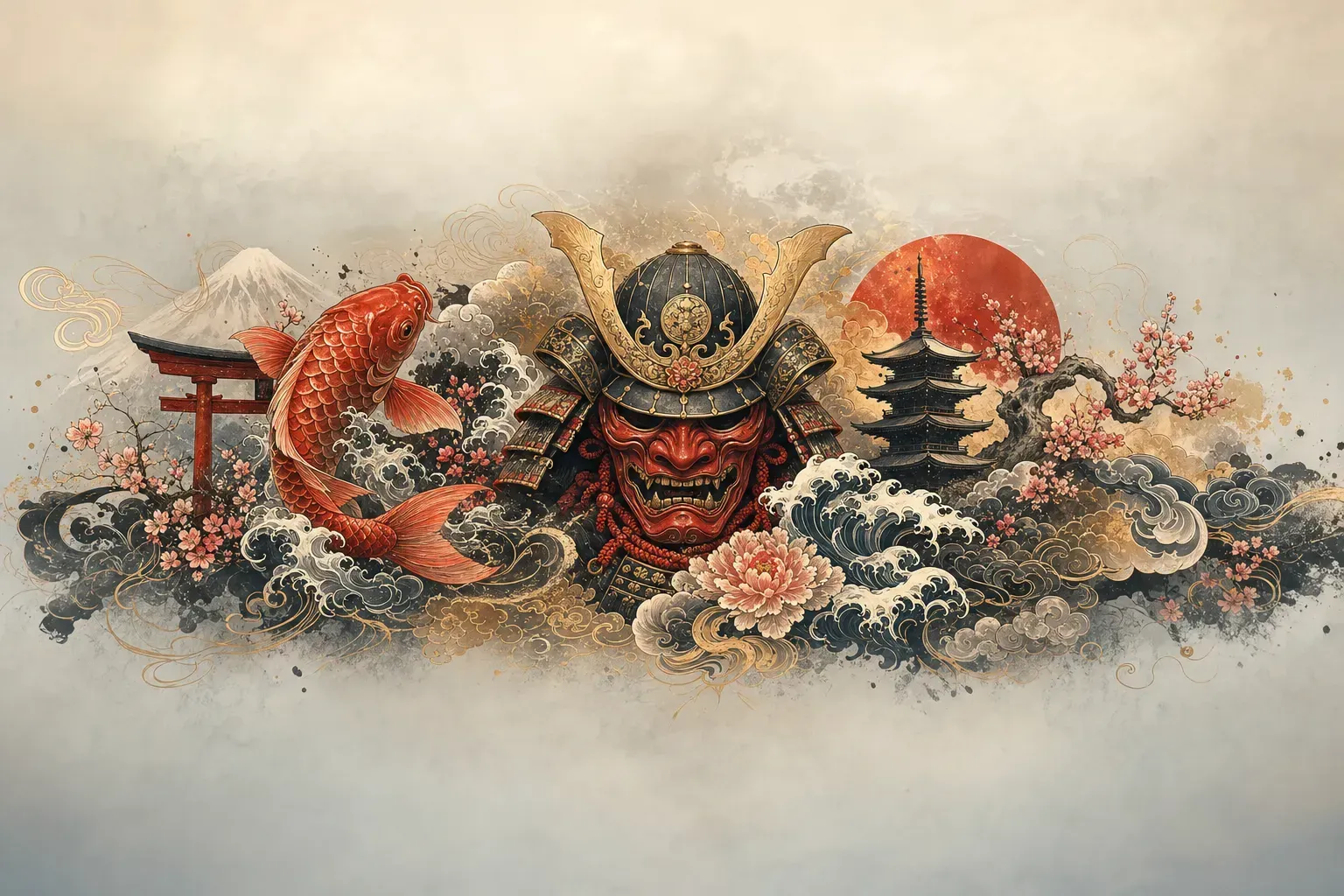 Escena artística representando el estilo de tatuaje Japonés