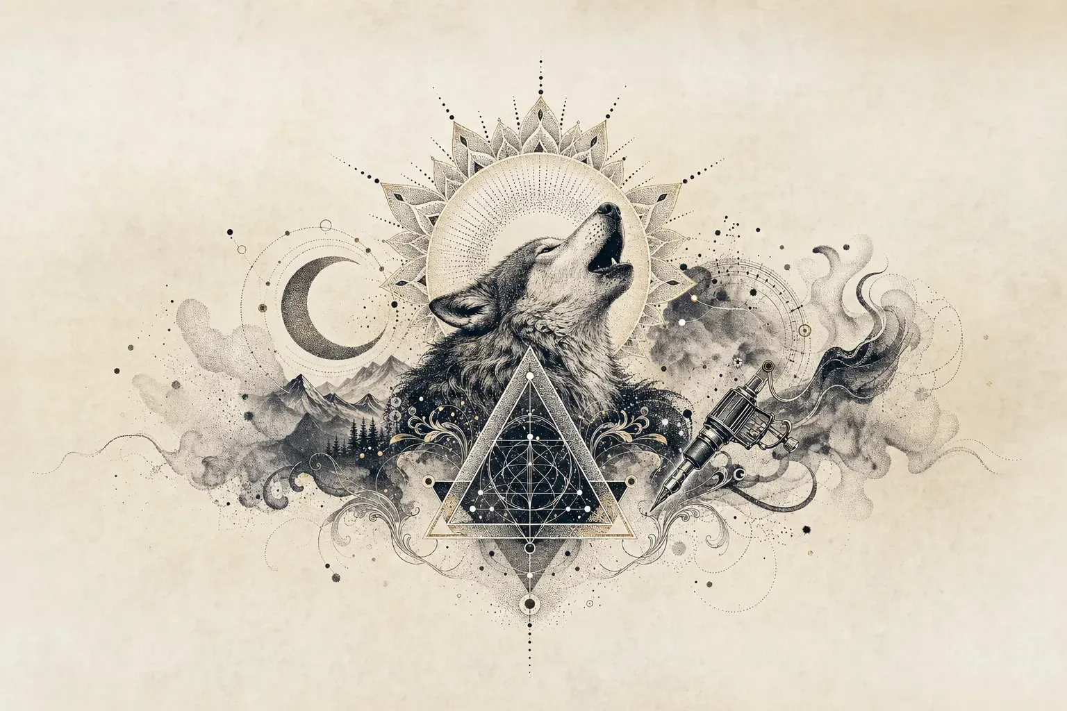 Escena artística representando el estilo de tatuaje Dotwork